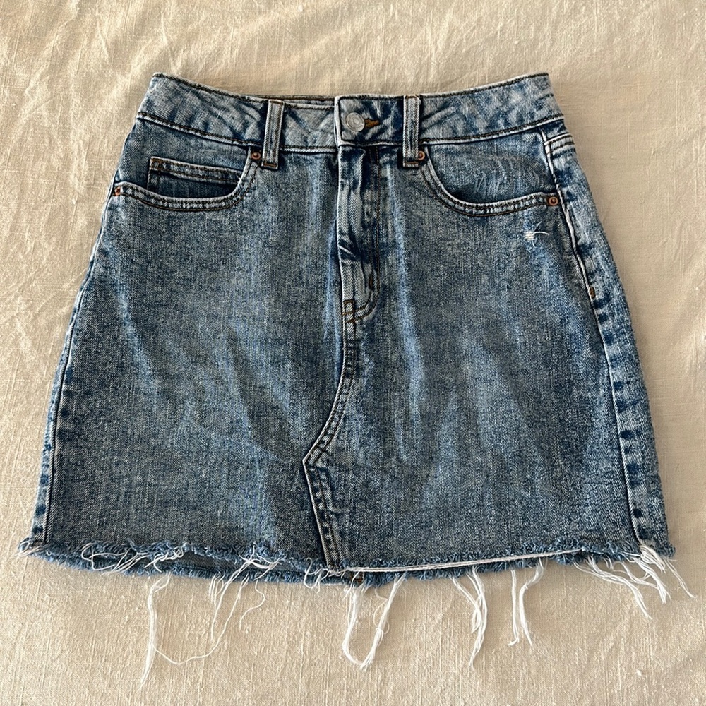 Wild Fable- Light Blue Acid Wash Midi Denim Skirt